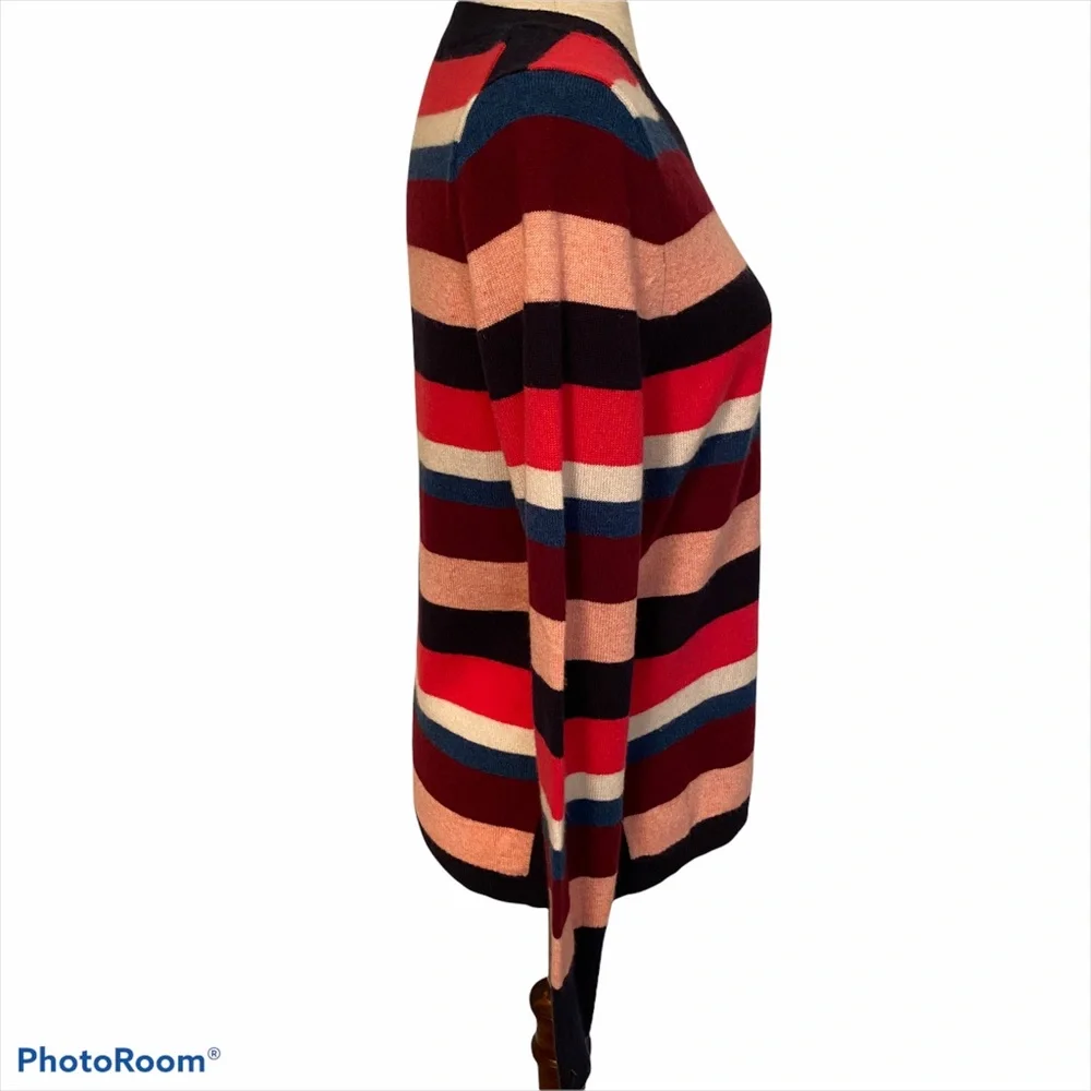 J. CREW SWEATER CREWNECK BLUE RED PINK CASHMERE STRIPED SIZE M
